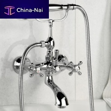 Double-handle bathtub mixer tap 215TRwall-mountedchromed metalbathroom