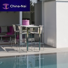 Contemporary high bar table NIMIO BAR 140 & 190teakglassstone