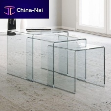 Contemporary side table Nestcurved glassglass basesquare