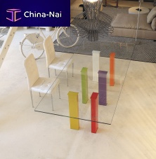 Contemporary table S64.ROMOLOtempered glasswooden baserectangular