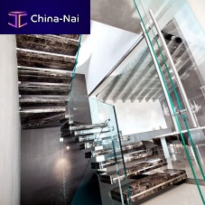 Half-turn staircase LUXO : EMPERADO DARK MARBLEstone stepglass framehome