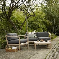 Contemporary armchair SKAGERAK - VIRKELYSTfabricteakwith removable cushion