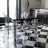 Contemporary dining table TOPTOP glasspolyesterchrome steel base