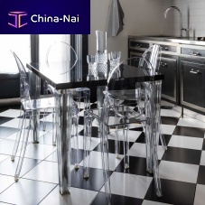 Contemporary dining table TOPTOP glasspolyesterchrome steel base