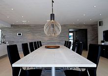 Contemporary dining table oakwooden basemetal base