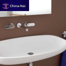 Double-handle washbasin mixer tap ONE wall-mountedchromed metalbrass