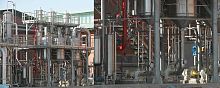 Falling film evaporator forced circulationprocessfor the food industry