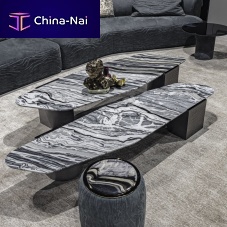 Contemporary coffee table OFFSETmarblewooden baseleather base