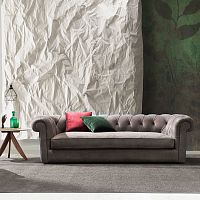 Chesterfield sofa BOSTONfabricleatherbrown