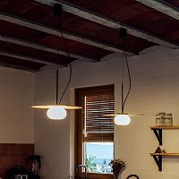 Pendant lamp KNOCKblown glassashvarnished wood