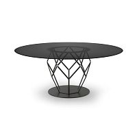 Contemporary dining table ESAwood veneersmoked glasspainted steel base