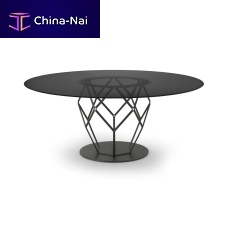 Contemporary dining table ESAwood veneersmoked glasspainted steel base