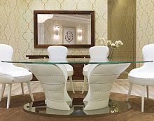 Contemporary dining table Babylonglassleather baseoval