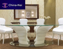 Contemporary dining table Babylonglassleather baseoval