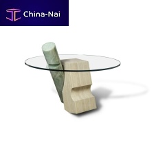 Contemporary side table PIERCEtempered glasstravertine basecircular