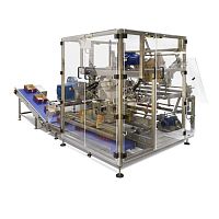 Automatic tray erector in-linehot-melt gluecarton