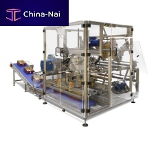 Automatic tray erector in-linehot-melt gluecarton