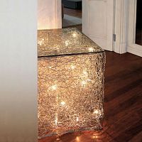 Contemporary side table QUBOglassrectangularilluminated