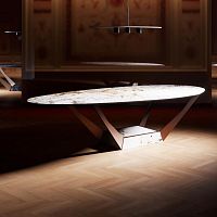 Contemporary table POP REVERSEglassporcelain stonewaresteel base