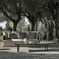 Contemporary coffee table PHOENIXteaklava stonealuminum base