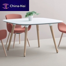 Contemporary table PHLOXwoodenmetal basecurved