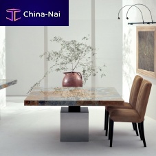 Contemporary dining table ATHENAnatural stonepolished stainless steel baserectangular
