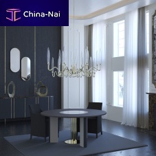 Contemporary dining table MOONoakglassmetal base