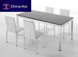 Contemporary dining table PALINUROglassresin wickerteak