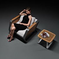 Contemporary side table WINGteakaluminum basesquare
