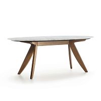 Contemporary dining table RINGtempered glassmarbleash base
