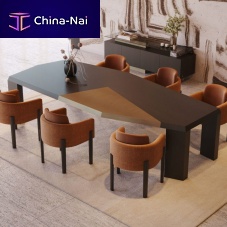 Contemporary dining table Escarpawood veneerbrass basecustom