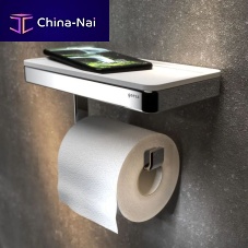 Wall-mounted toilet roll holder Framechrome-plated brassABSblack