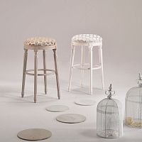 Traditional bar stool LUIGI XVIwooden baseupholsteredwhite