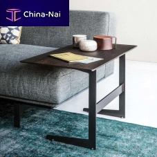Contemporary side table COURT YARDoakmetal baserectangular
