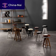 Contemporary stool SEATTLE leatherwooden baseiron base