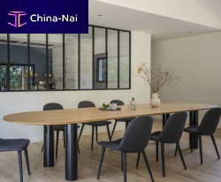 Contemporary dining table Pilotis Cabaneoakwalnutwith carbon base
