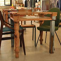 Original design dining table CYBORG glassiron basesolid wood base