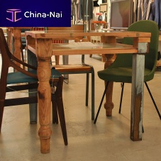 Original design dining table CYBORG glassiron basesolid wood base