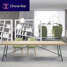 Contemporary dining table PLOMBIERoakwood veneermetal base