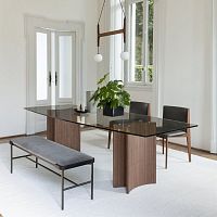 Contemporary dining table ALANwalnutglassmarble