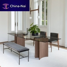 Contemporary dining table ALANwalnutglassmarble
