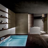 Wall-hung washbasin cabinet BLADEwoodenstoneporcelain stoneware