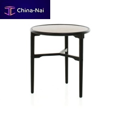 Contemporary side table LAVALsolid woodstainless steelleather