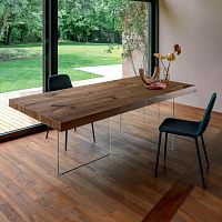Contemporary table Air lacquered woodlaminatetempered glass base