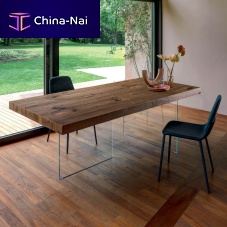 Contemporary table Air lacquered woodlaminatetempered glass base