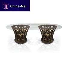 Classic table ART. 6113glasswooden baseoval