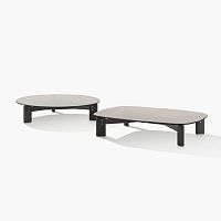 Contemporary coffee table KETCH smoked glassirokoiroko base