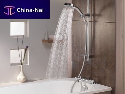 Double-handle shower mixer tap HIQUXTfor bathtubdeck mountedchromed metal