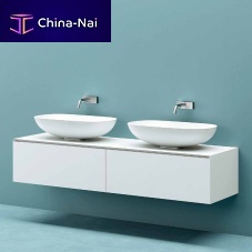 Double washbasin cabinet INFINITY 1wall-hungCorian®wood veneer