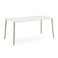 Contemporary table ONEMMsheet steelmetal baseoak base